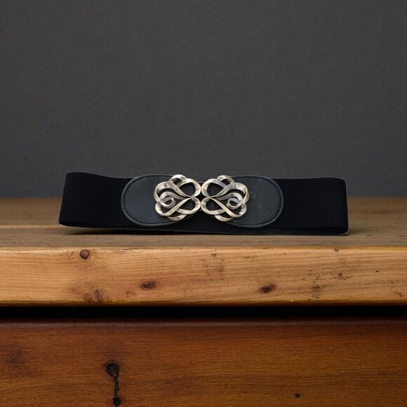 Balck Stretch Cinching Belt w/ Antiqued Gold Tone Buckle for 26\